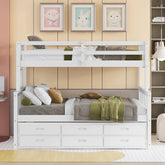 Bellemave® Twin over Full Bunk Bed with Trundle and 3 Drawers - Bellemave